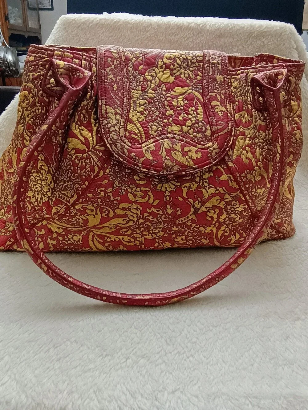 La Gioe di Toscana Genuine Leather Exterior Tote Bag with Matching Mirror